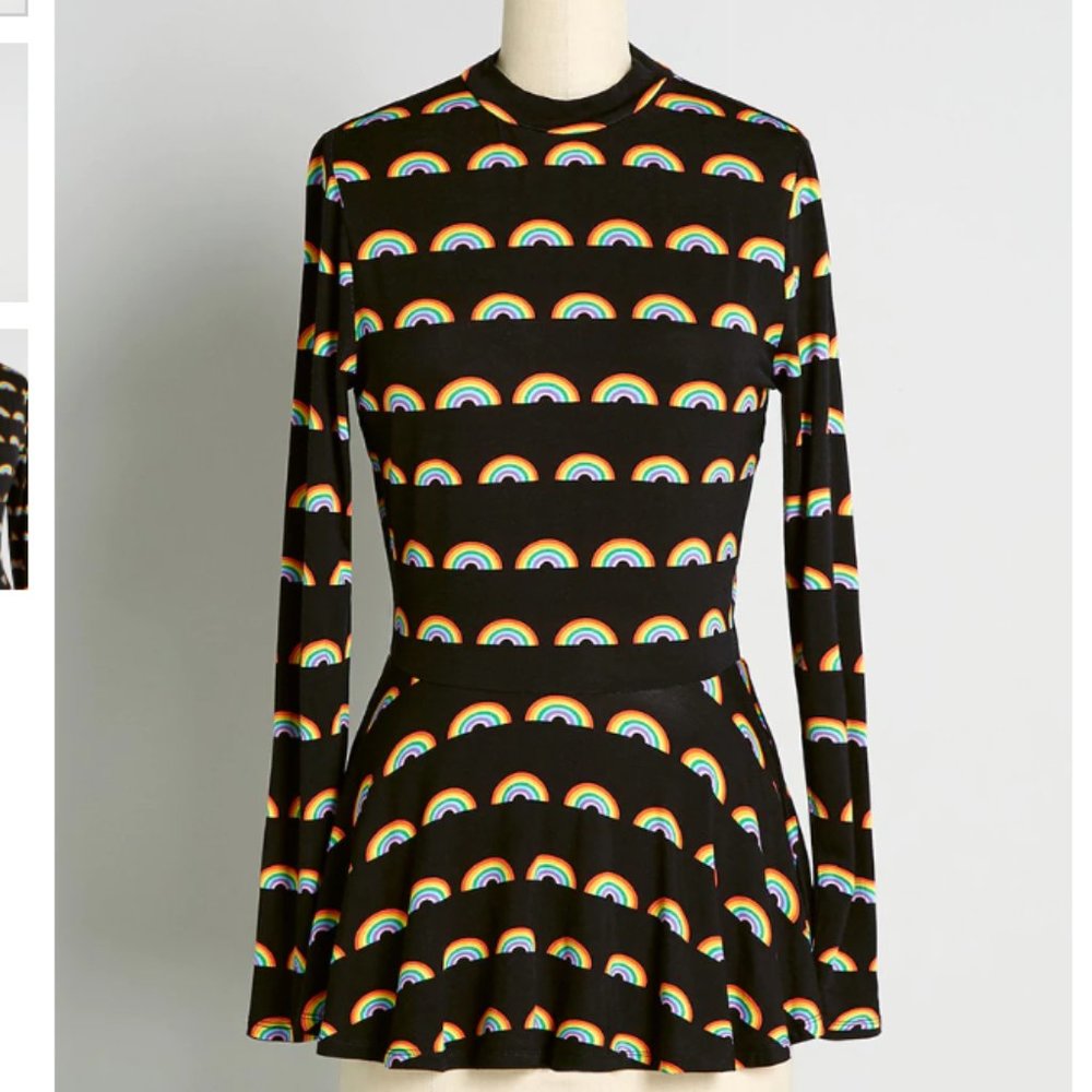 Black and Rainbow Sleeve Peplum Shirt
